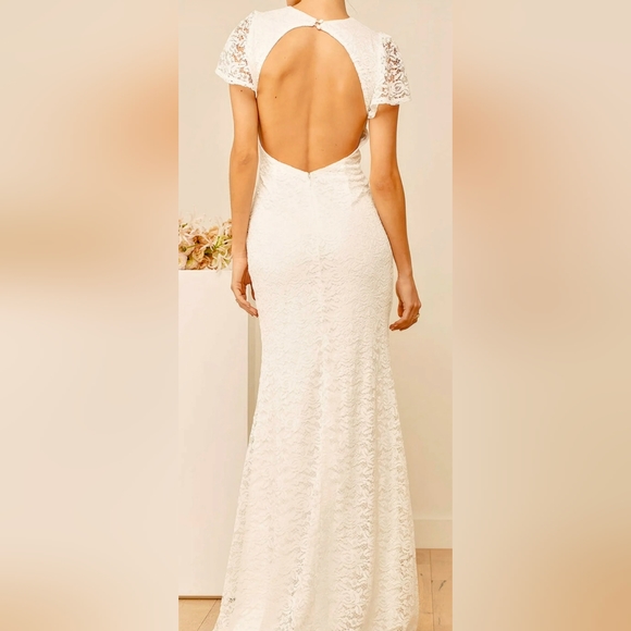Lulus size Small Your Hand in Mine White Lace Flutter Sleeve Maxi Dress! - Picture 2 of 6
